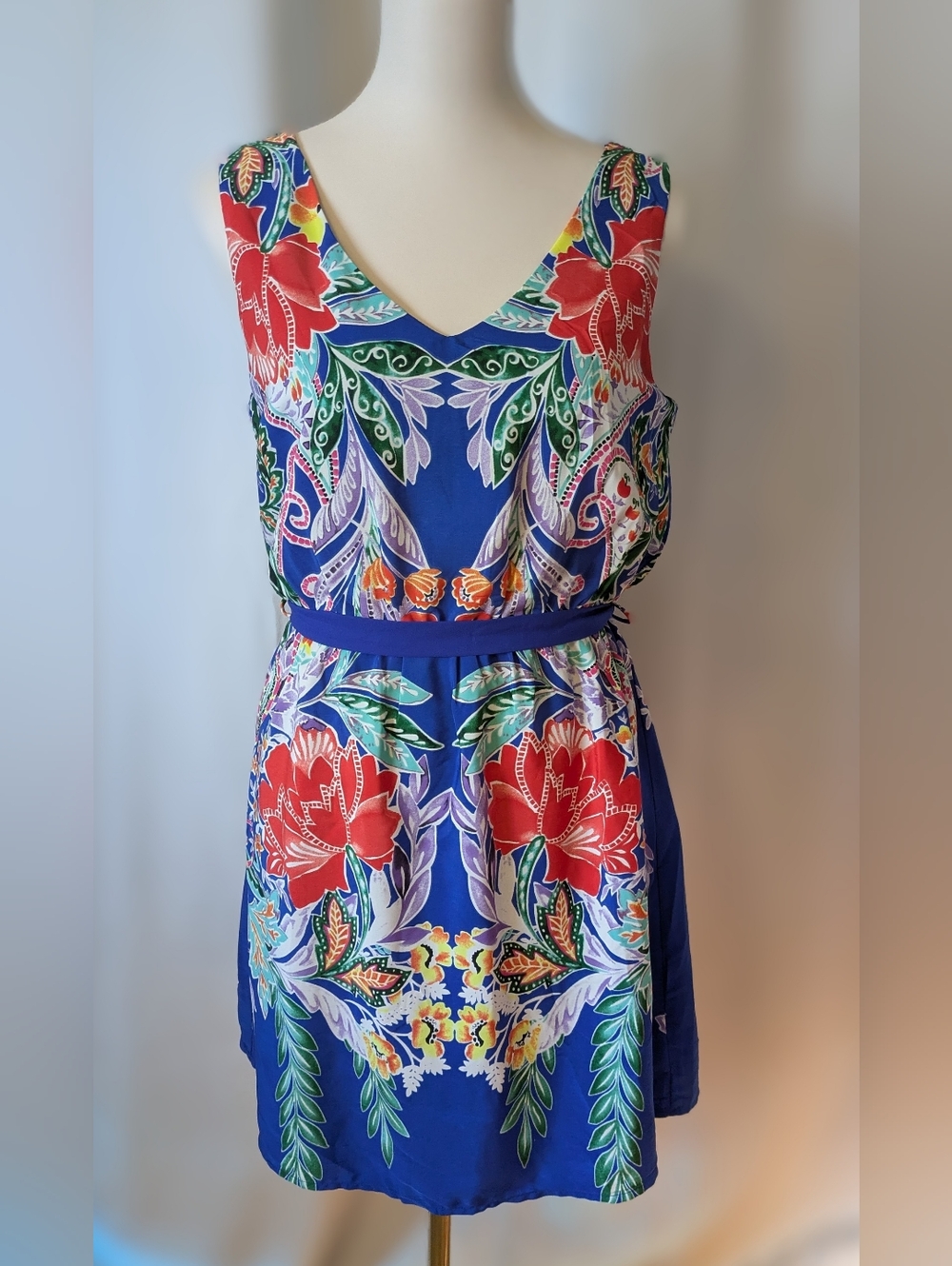 Pink Owl Bold Blue Floral V-Neck Sundress